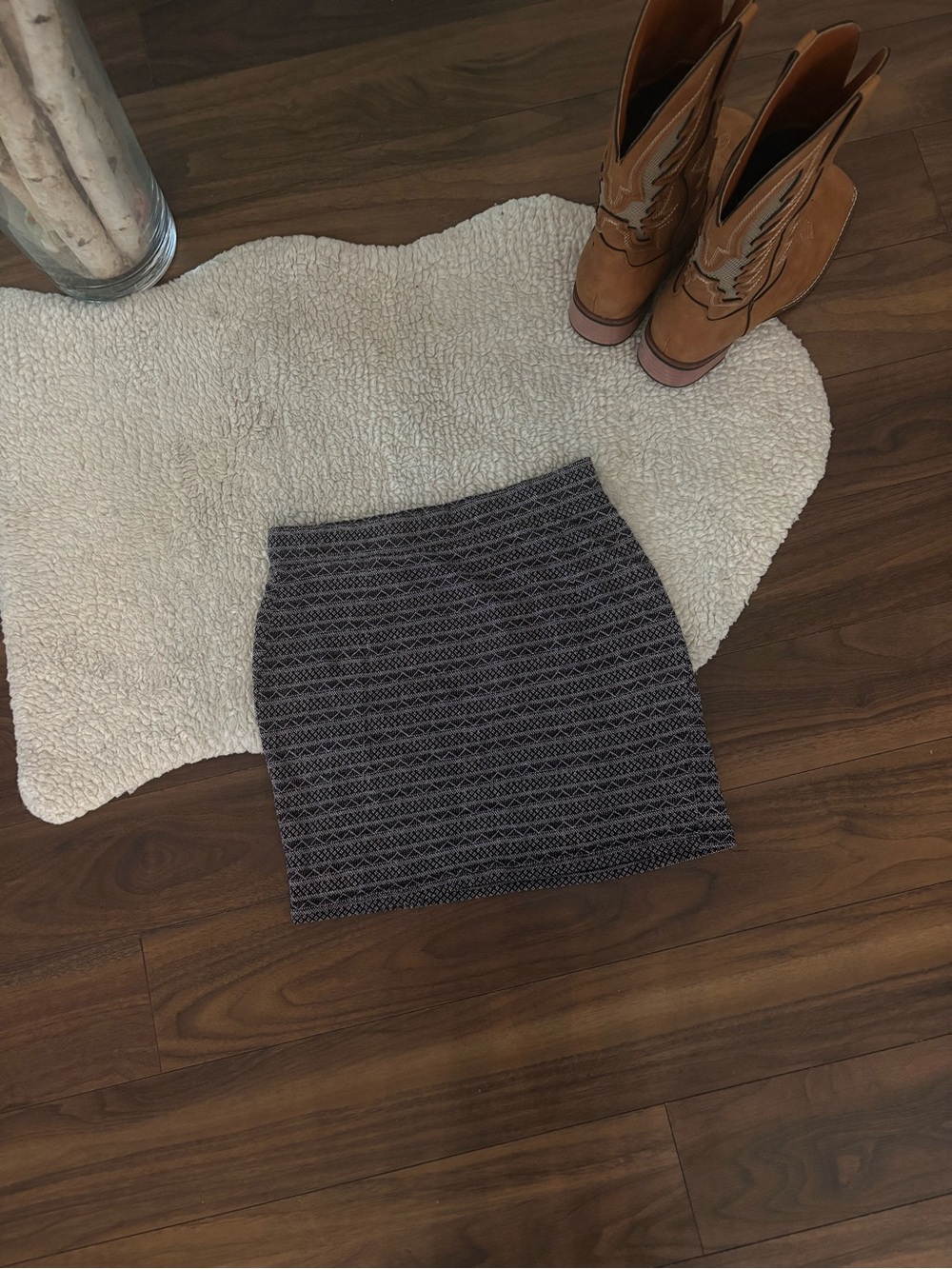 twik Mini Skirt in Black and Gray Pattern
